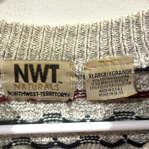 90s Vintage Pattern Chunky Ragg Sweater - 85% Cotton Thick Slouch Knit -NWT- XL - Picture 4 of 5